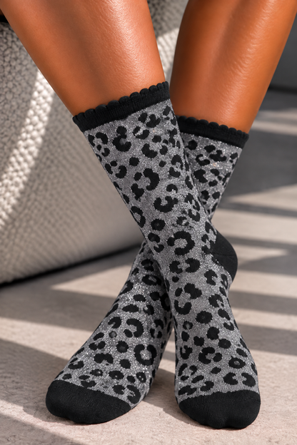Sparkly Glitter Cotton Soft Socks Limited Edition Snow Leopard
