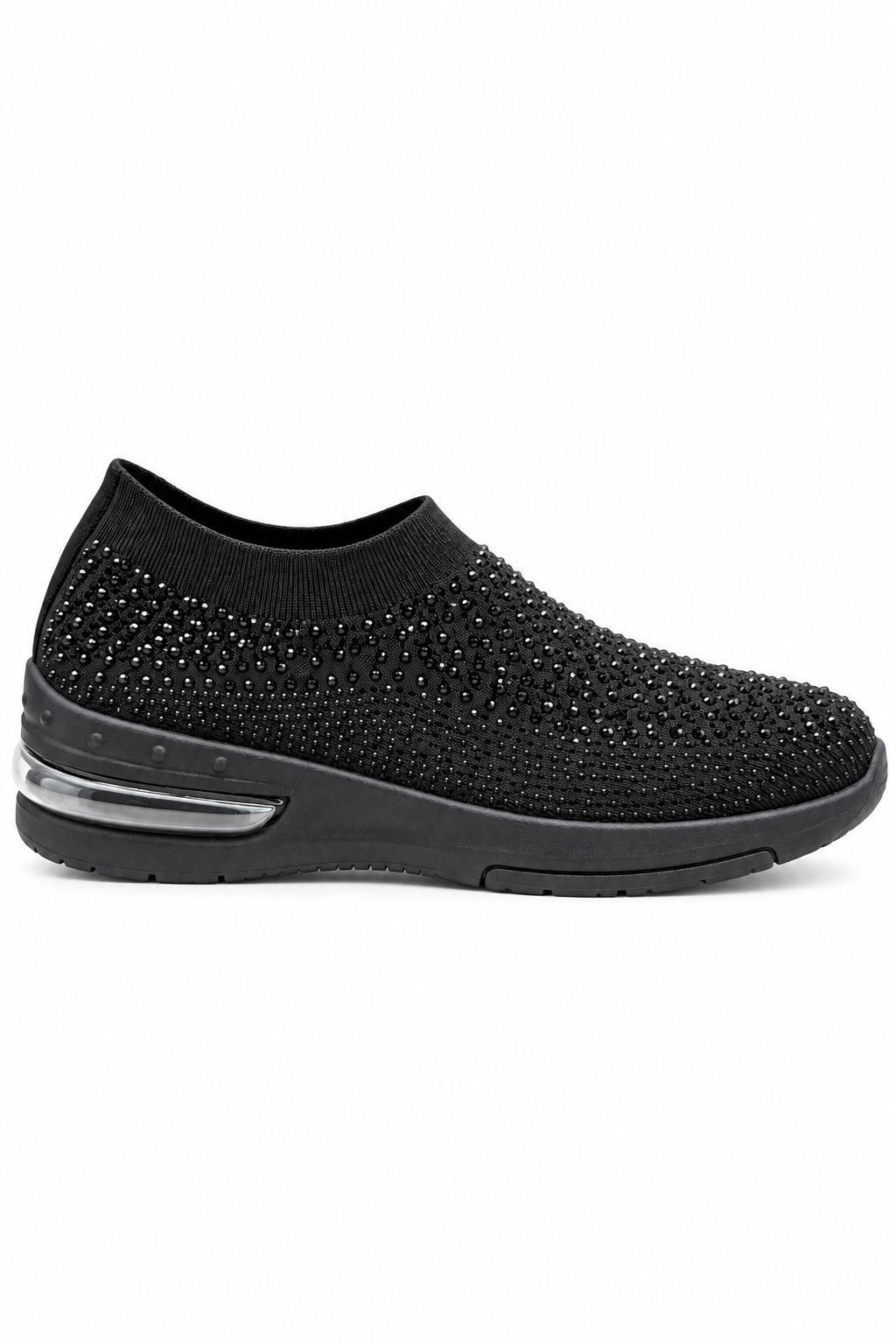 Skye Sparkly Diamante Knitted Stretch Sock Slip On Trainers Black
