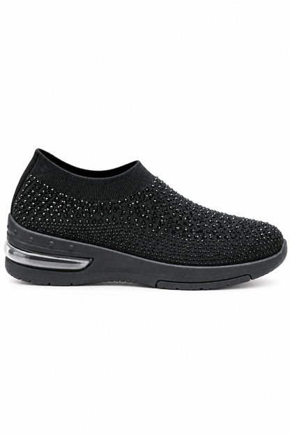 Skye Sparkly Diamante Knitted Stretch Sock Slip On Trainers Black