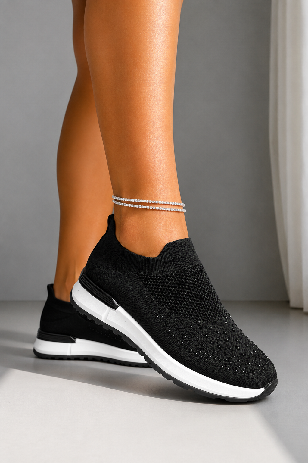 Sparkle Contrast Motion Stretch Sock Slip On Trainers Black