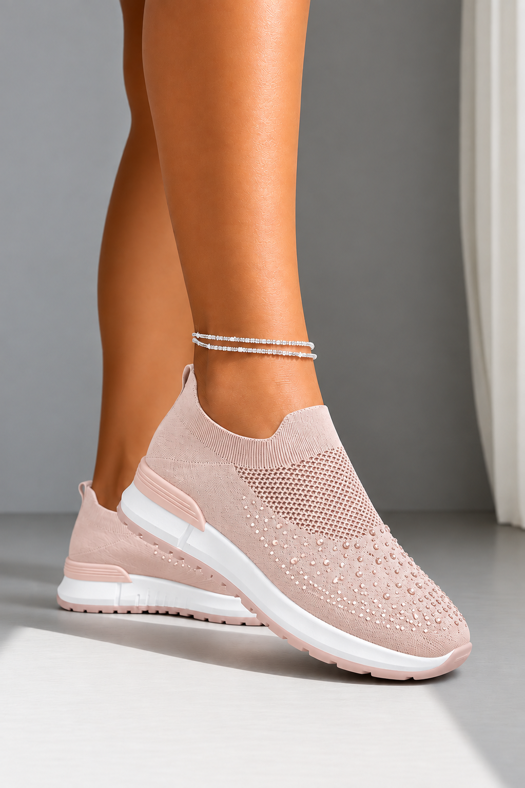 Sparkle Contrast Motion Stretch Sock Slip On Trainers Pink