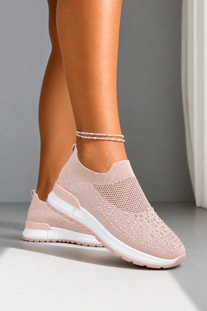 Sparkle Contrast Motion Stretch Sock Slip On Trainers Pink