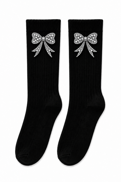 Sparkly Bow Socks Black