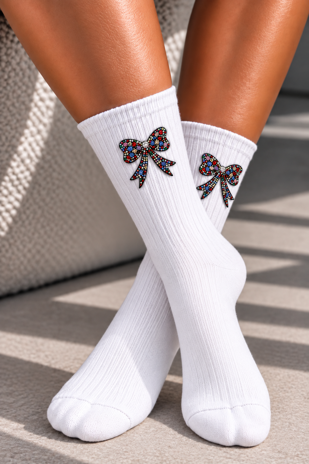Sparkly Bow Socks White