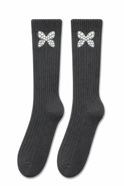 Sparkly Bow Socks Grey