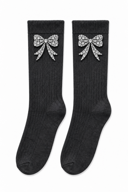 Sparkly Bow Socks Grey