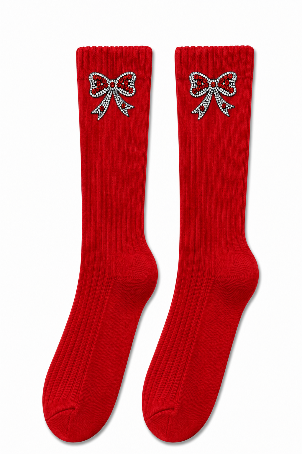 Sparkly Bow Socks Red