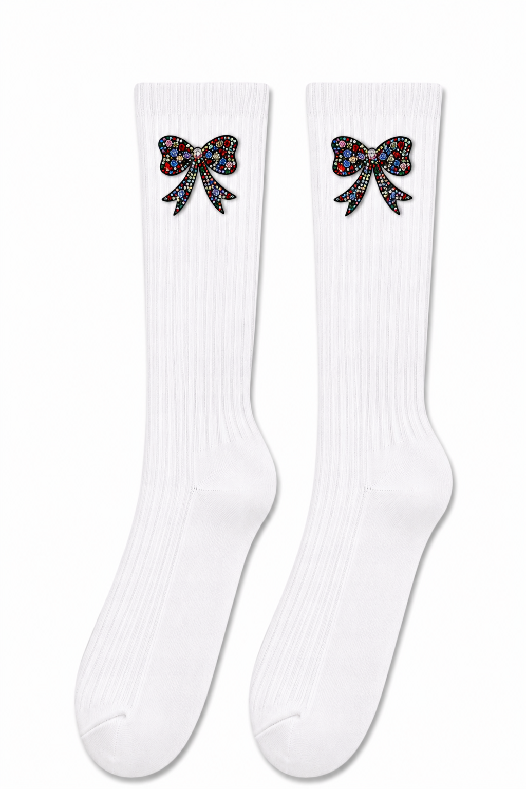 Sparkly Bow Socks White