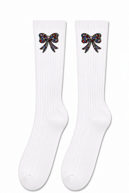 Sparkly Bow Socks White
