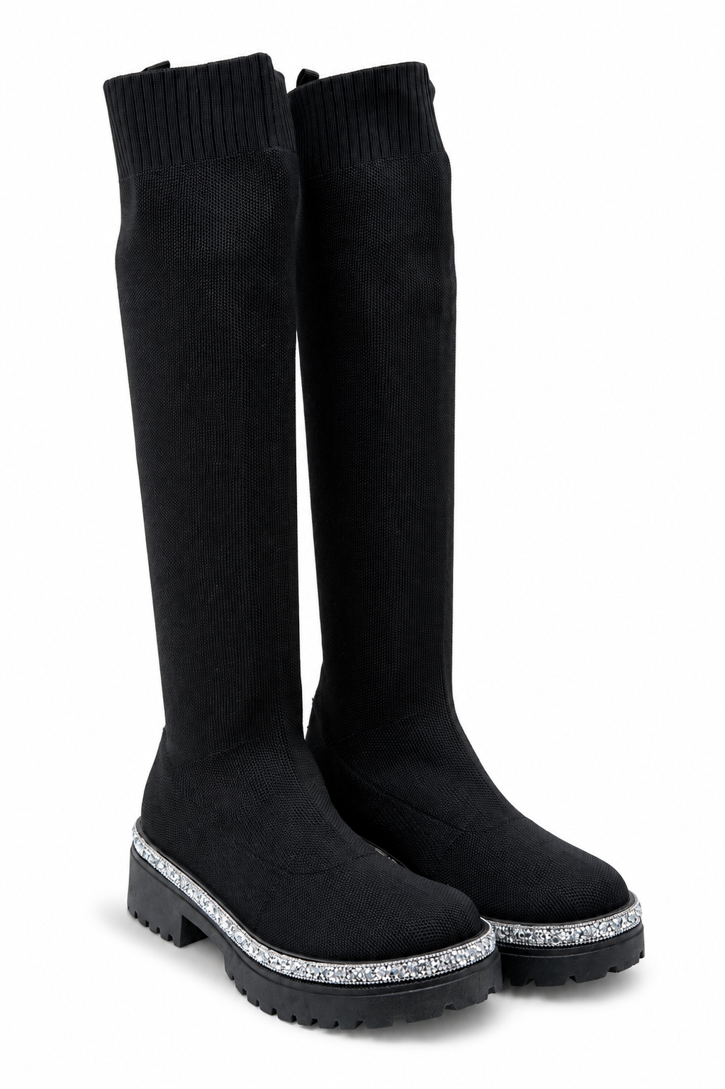 Sparkly Calf Stretch Sock Boots Black
