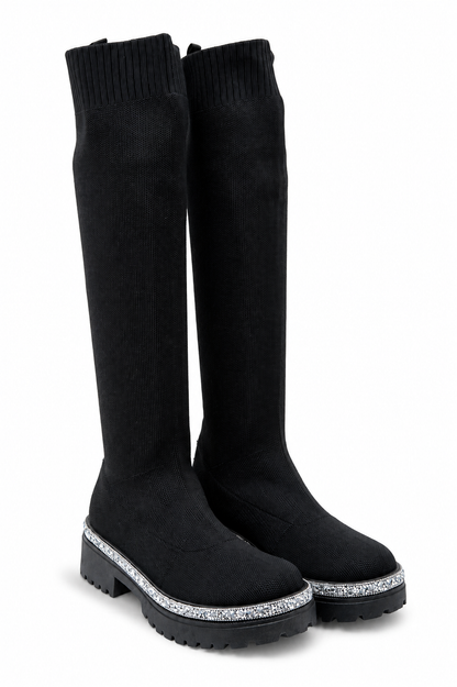 Sparkly Calf Stretch Sock Boots Black