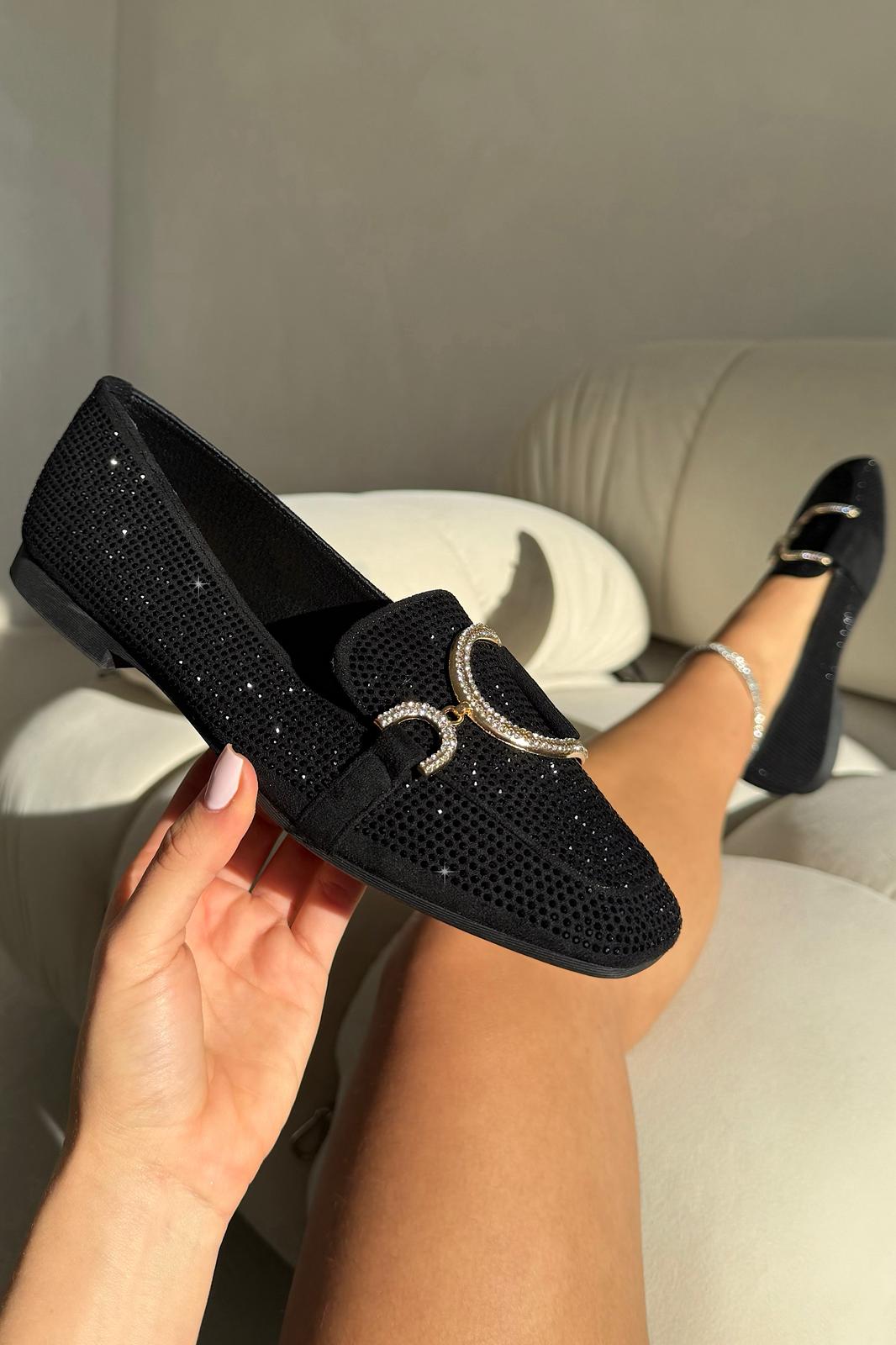 Crystal Imperial Suede Loafers Black with slip on Loafers