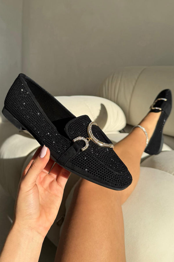 Crystal Imperial Suede Loafers Black with slip on Loafers