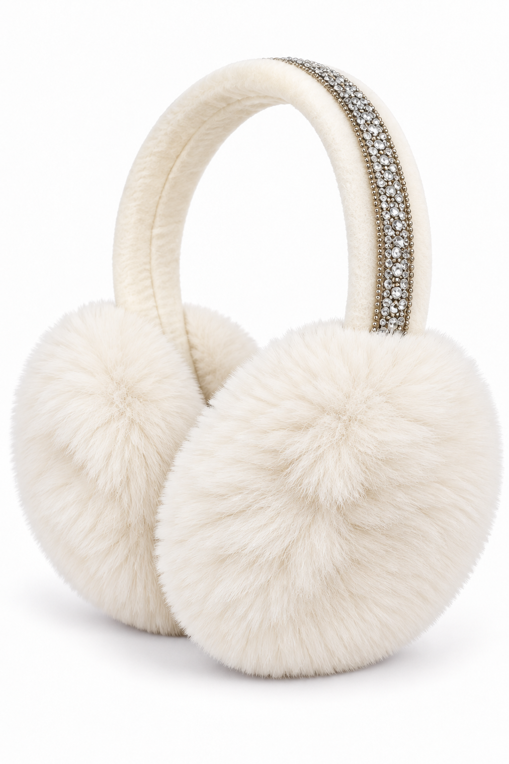 Sparkly Crystal Fluffy Faux Fur Ear Muffs Cream