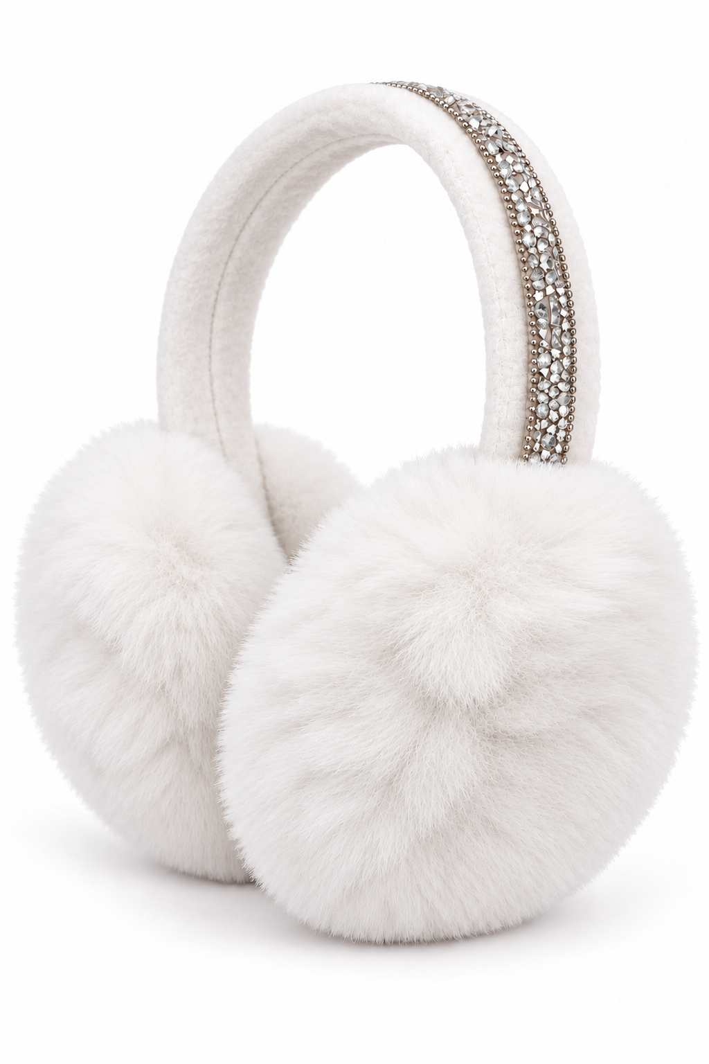 Sparkly Crystal Fluffy Faux Fur Ear Muffs White