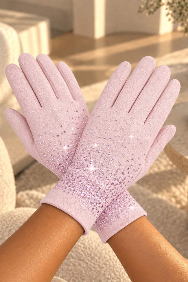 Sparkly Crystal Shine Gloves Baby Pink