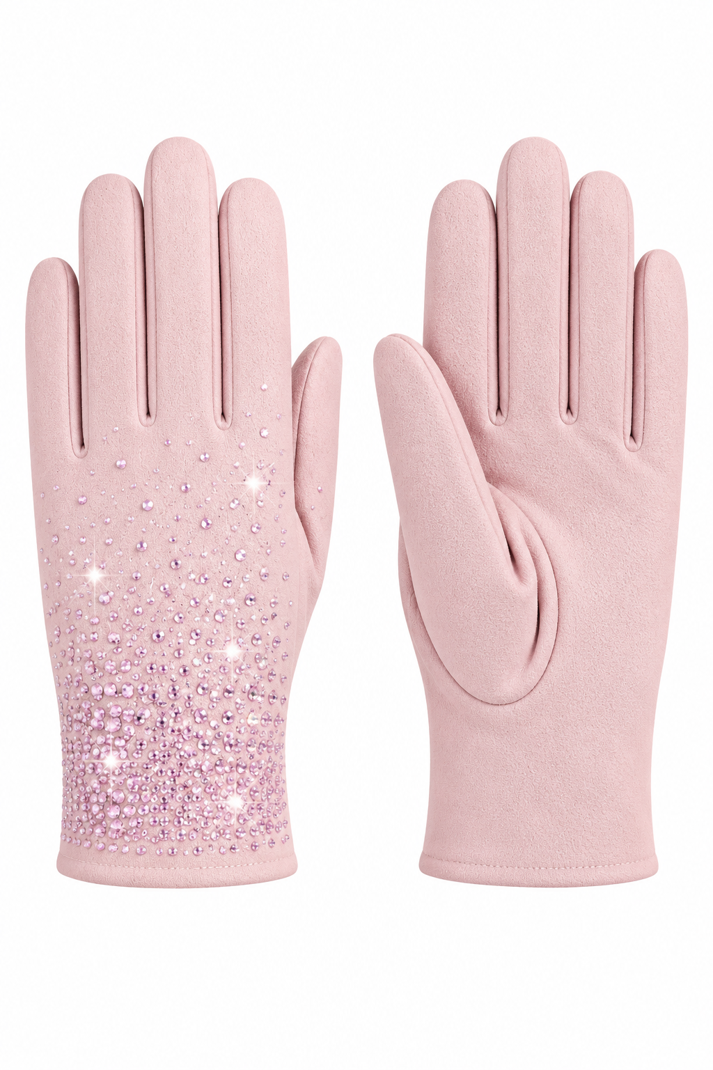 Sparkly Crystal Shine Gloves Baby Pink