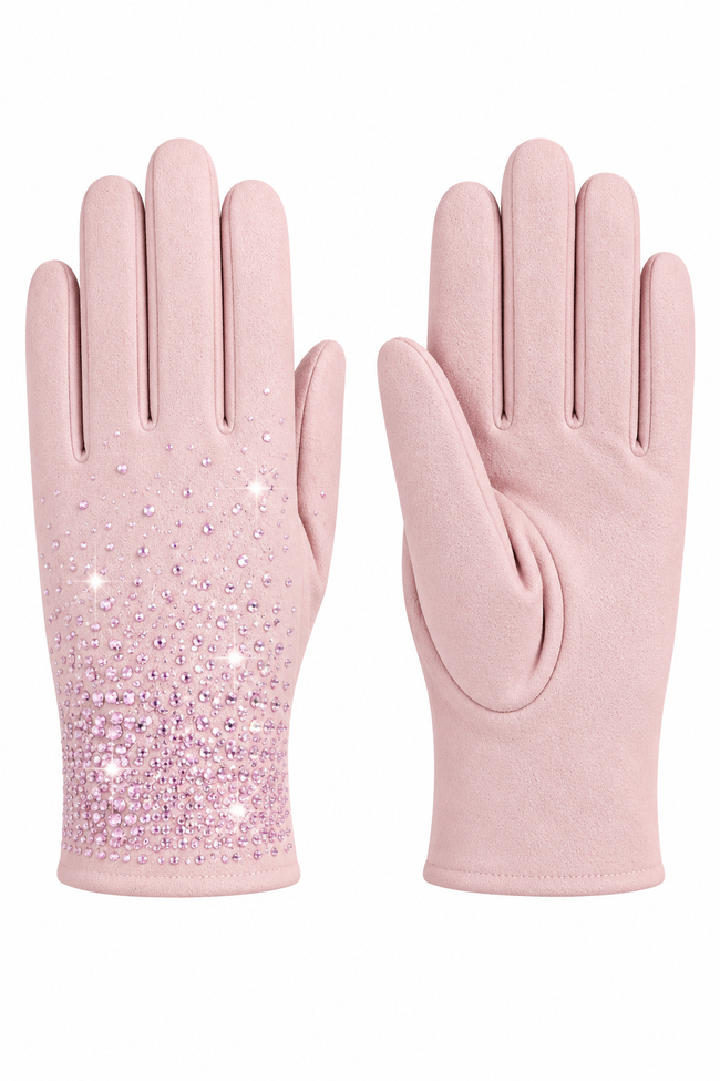 Sparkly Crystal Shine Gloves Baby Pink