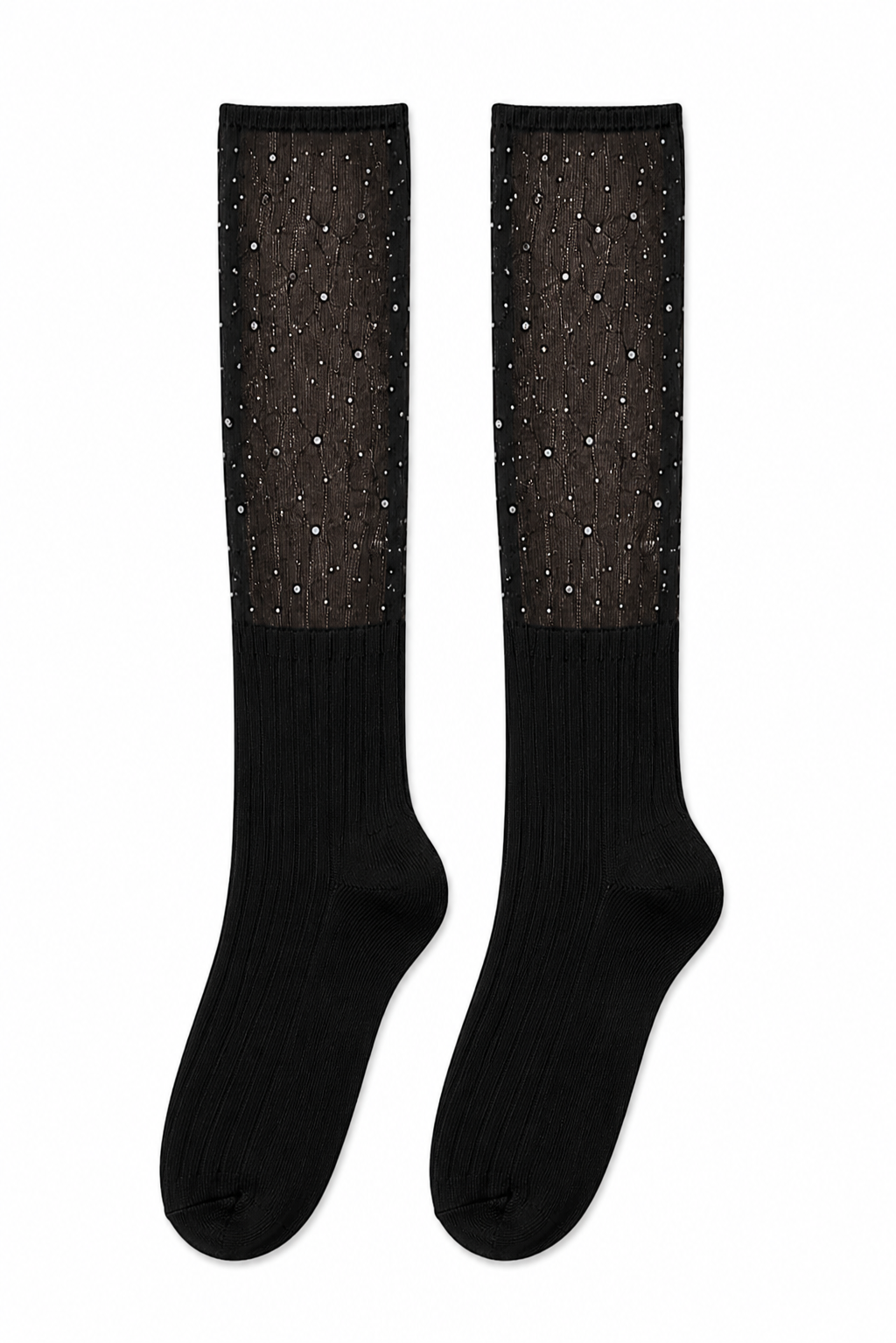 Sparkly Diamond Glow Knee-High Slouch Socks Black