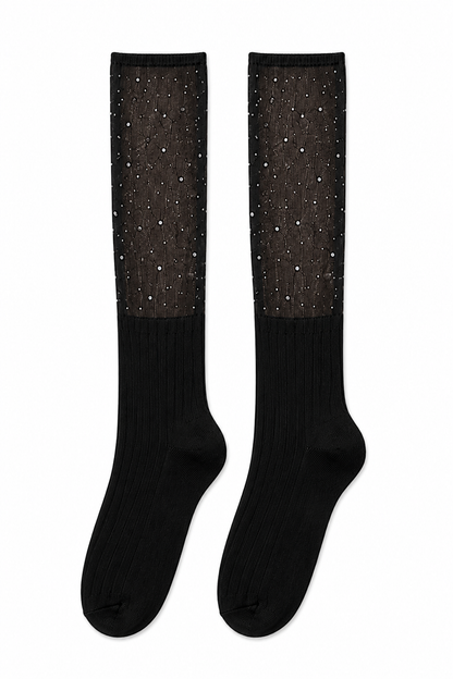 Sparkly Diamond Glow Knee-High Slouch Socks Black