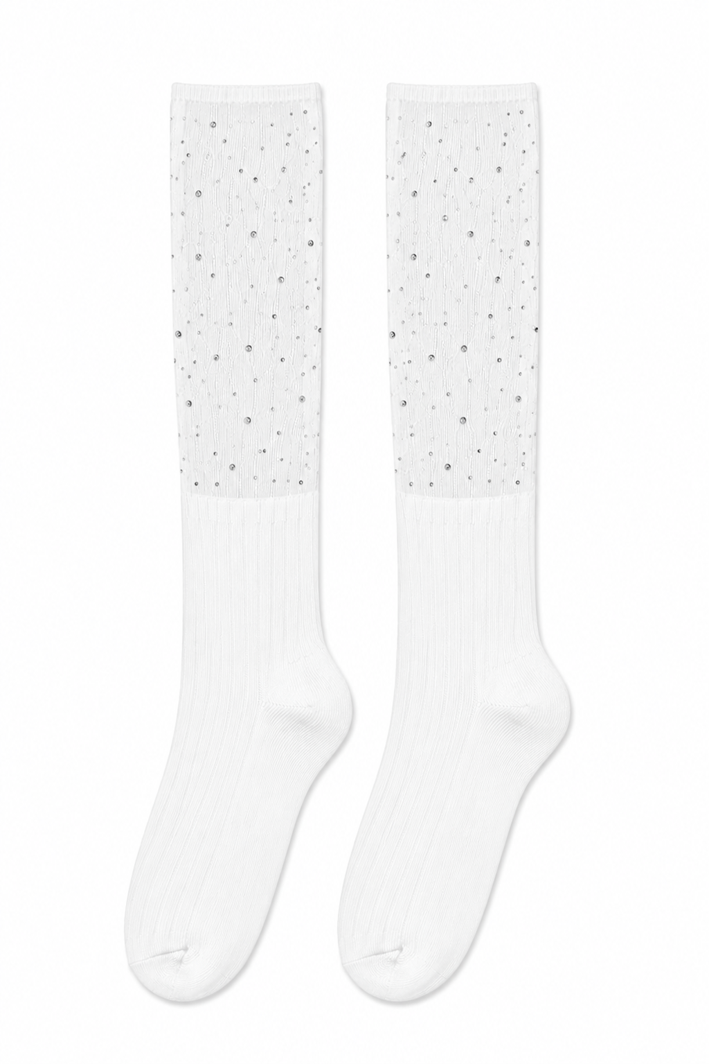 Sparkly Diamond Glow Knee-High Slouch Socks Cream White
