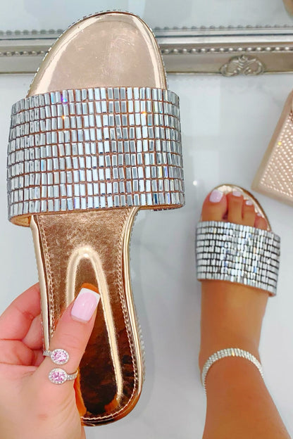 Sparkly Disco Ball Sliders Rose Gold finished with crystal Embellishment