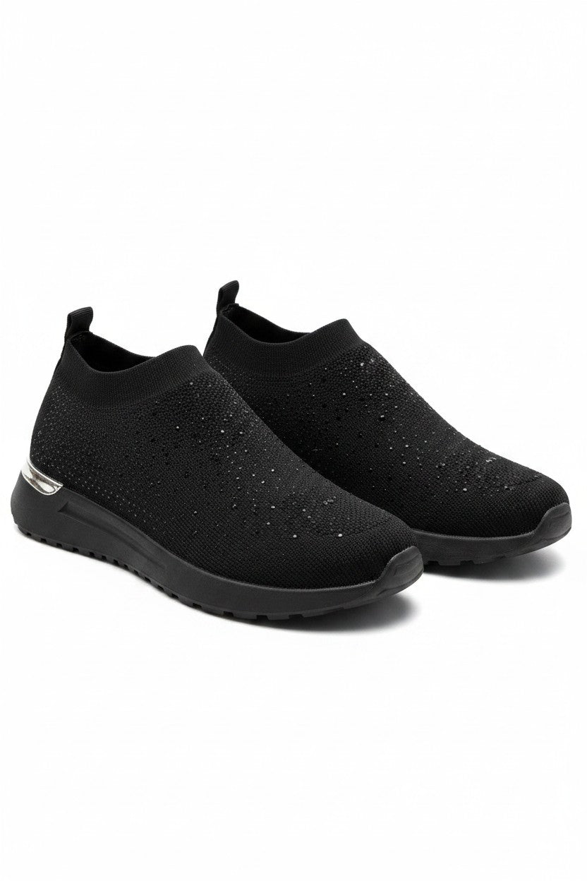 Sparkly Elevate Sculpt Sole Stretch Slip On Trainers Black