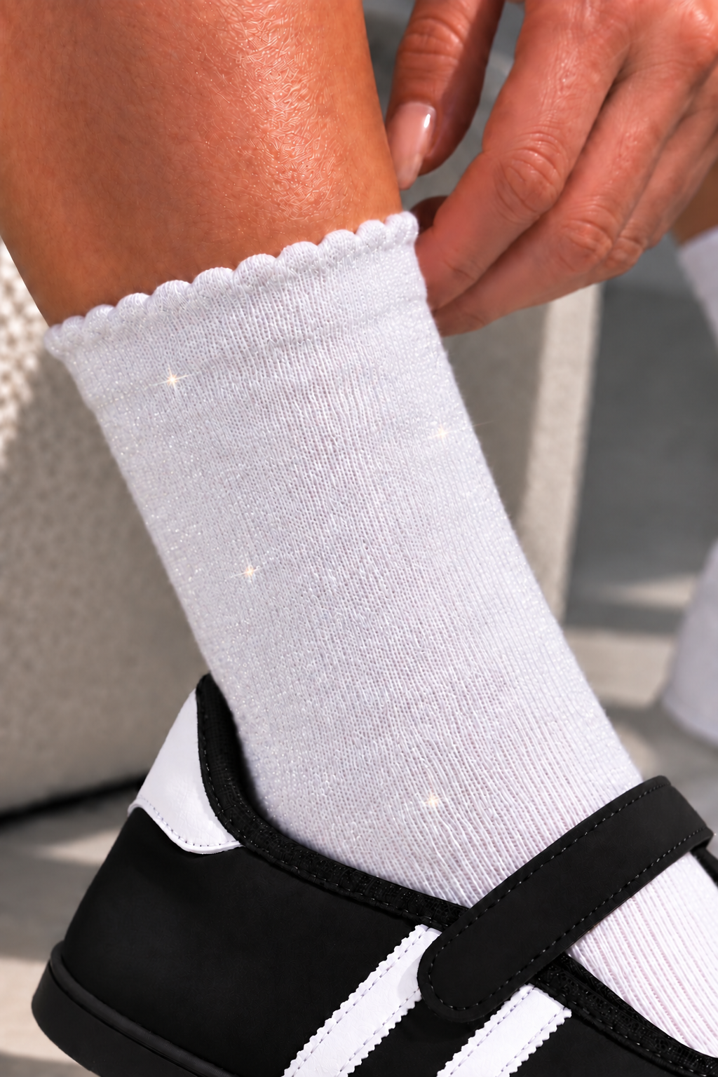 Sparkly Glitter Cotton Soft Socks White