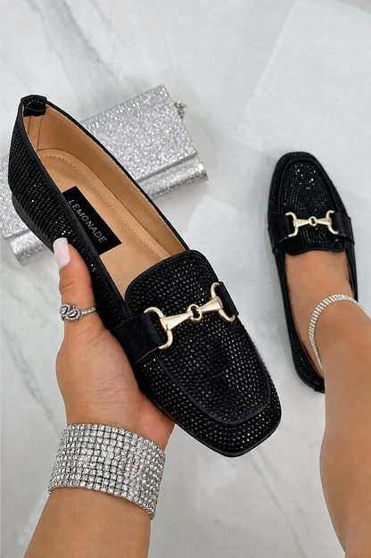 Sparkly Heritage Horsebit Loafers Black