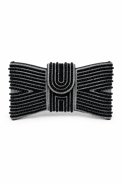 Sparkly Pearl Bow Clutch Bag Black