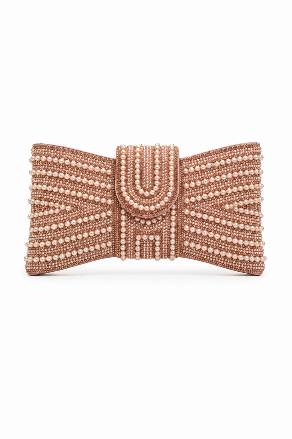 Sparkly Pearl Bow Clutch Bag Rose Gold