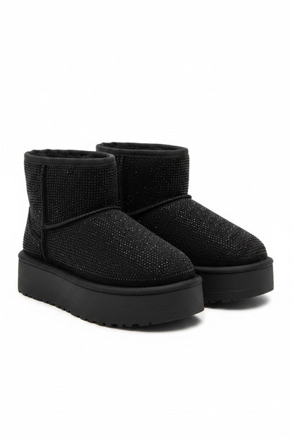 Sparkly Rhinestone Snugg Mini Boots Black