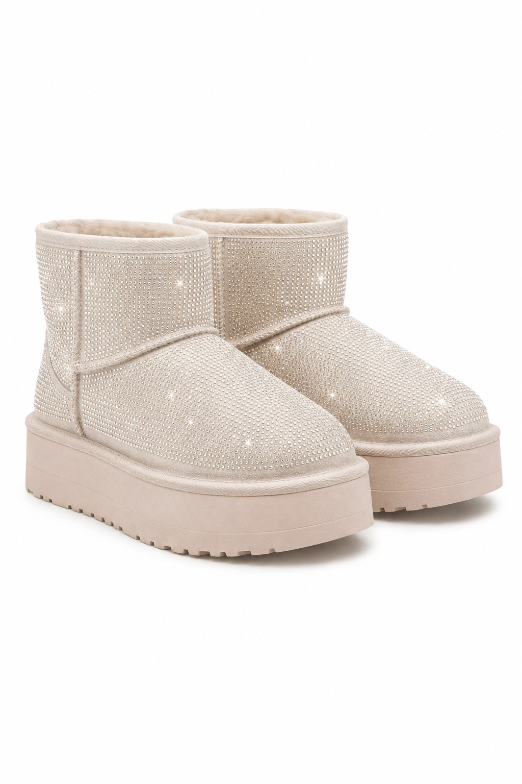 Sparkly Rhinestone Snugg Mini Boots Nude