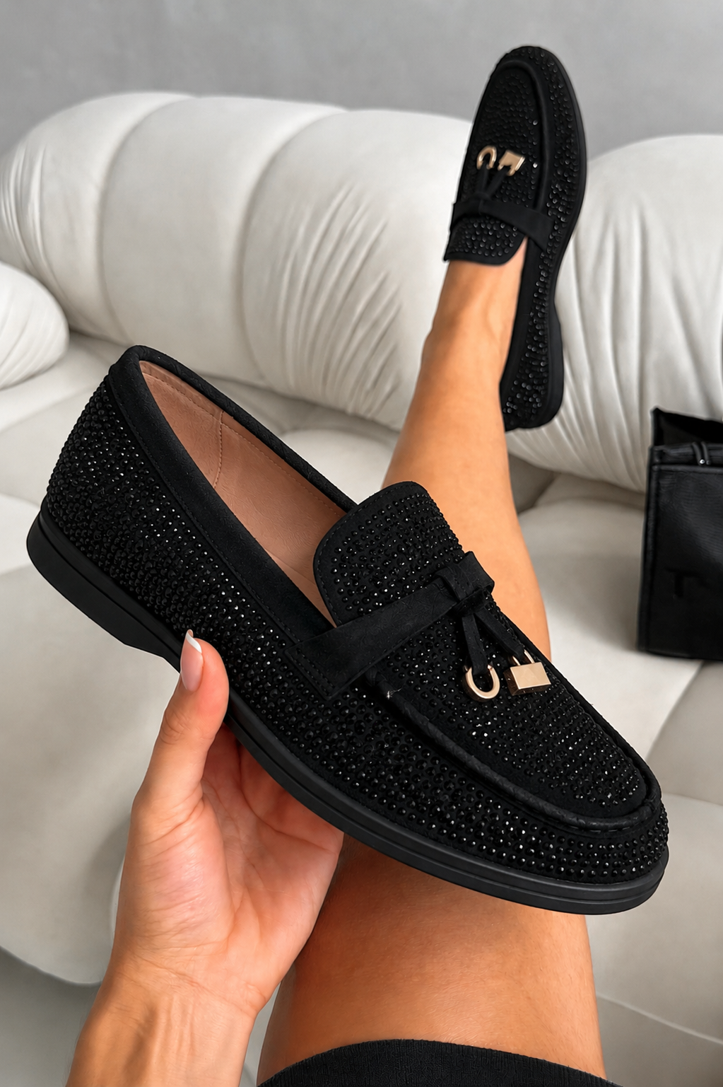 Sparkly Sloane Embellished Flat Loafers Black