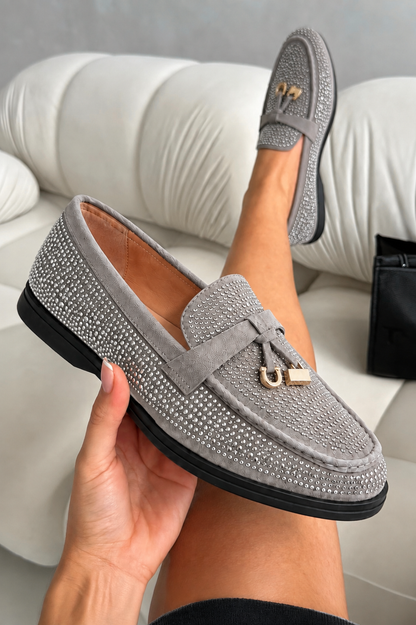 Sparkly Sloane Embellished Flat Loafers Grey