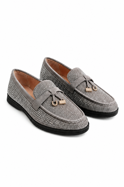 Sparkly Sloane Embellished Flat Loafers Grey