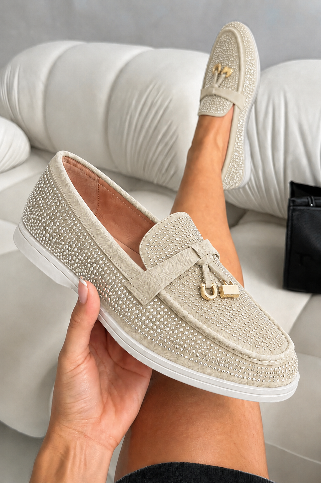 Sparkly Sloane Embellished Flat Loafers Nude