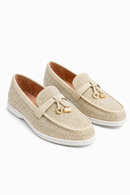 Sparkly Sloane Embellished Flat Loafers Nude