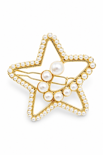 Sparkly Starstruck Pearl Hair Clip Gold