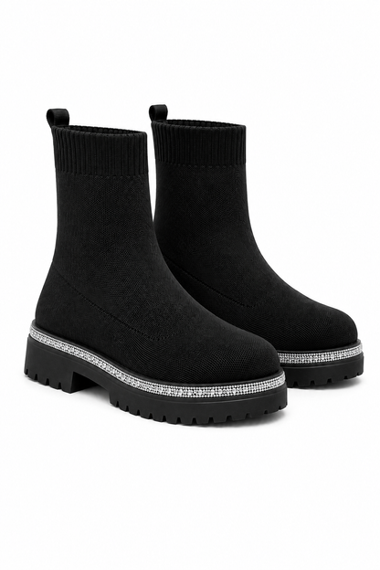 Sparkly Stretch Chunky Sock Boots Black