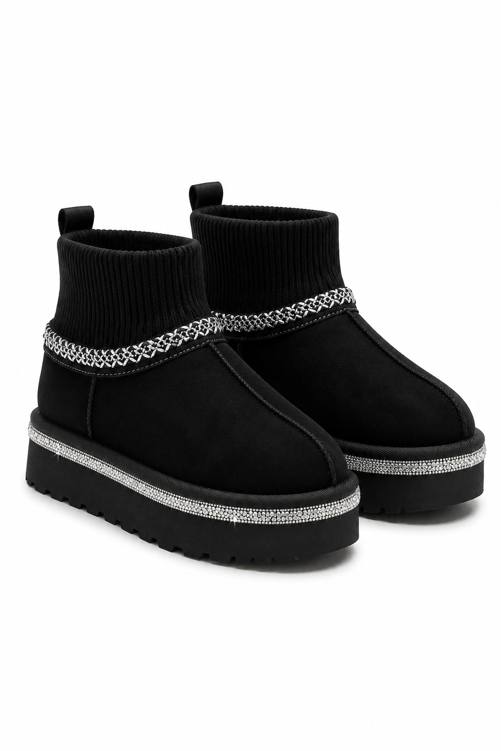 Sparkly Stretch Sock Warmer Mini Snugg Boots Black