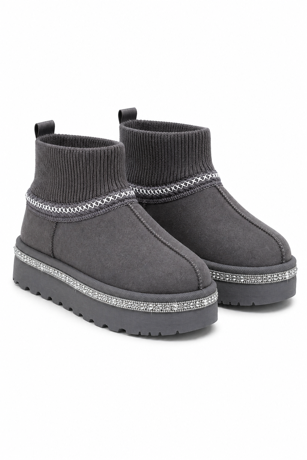 Sparkly Stretch Sock Warmer Mini Snugg Slipper Boots Grey