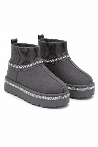 Sparkly Stretch Sock Warmer Mini Snugg Slipper Boots Grey
