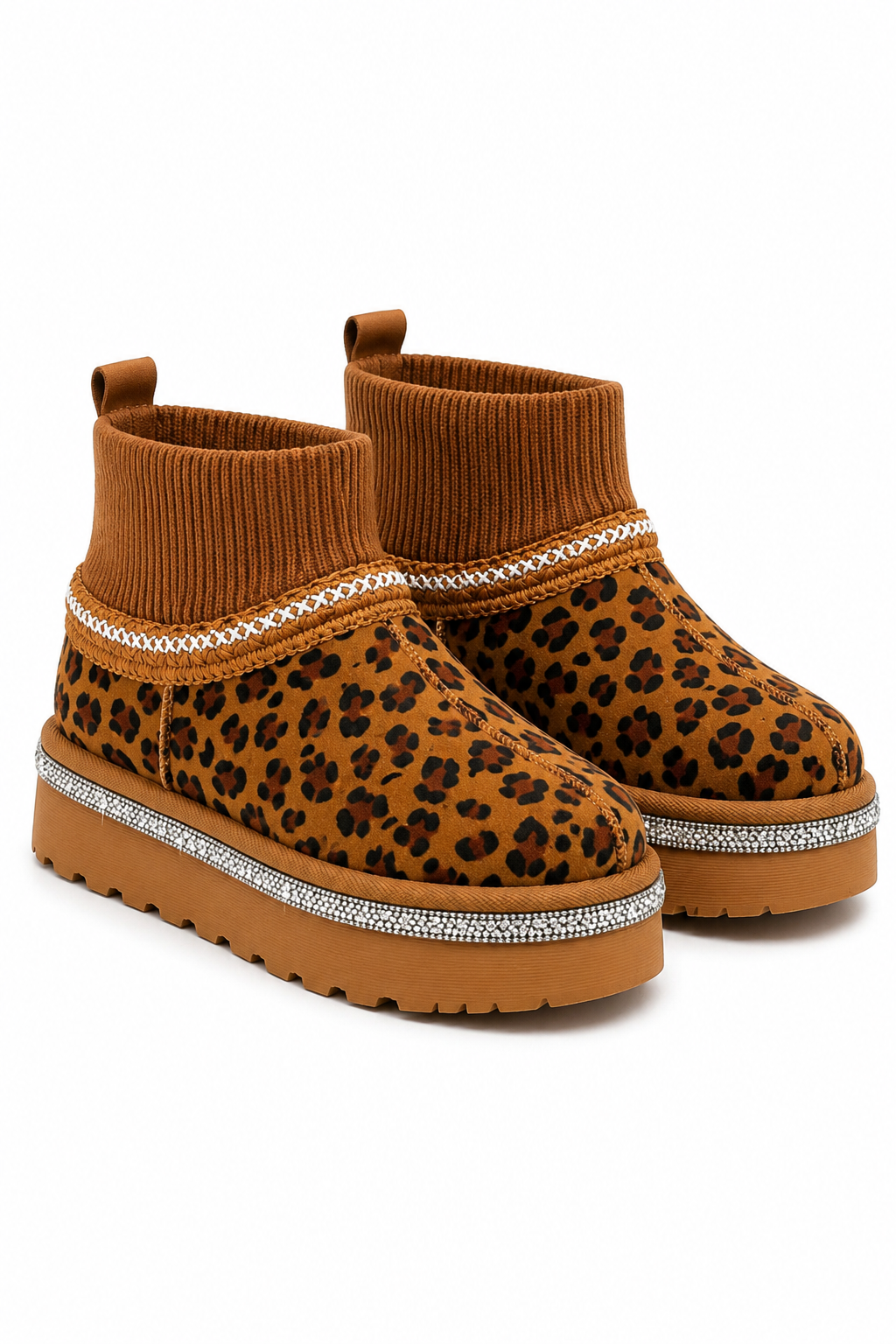 Sparkly Stretch Sock Warmer Mini Snugg Slipper Boots Leopard