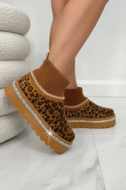 Sparkly Stretch Sock Warmer Mini Snugg Slipper Boots Leopard
