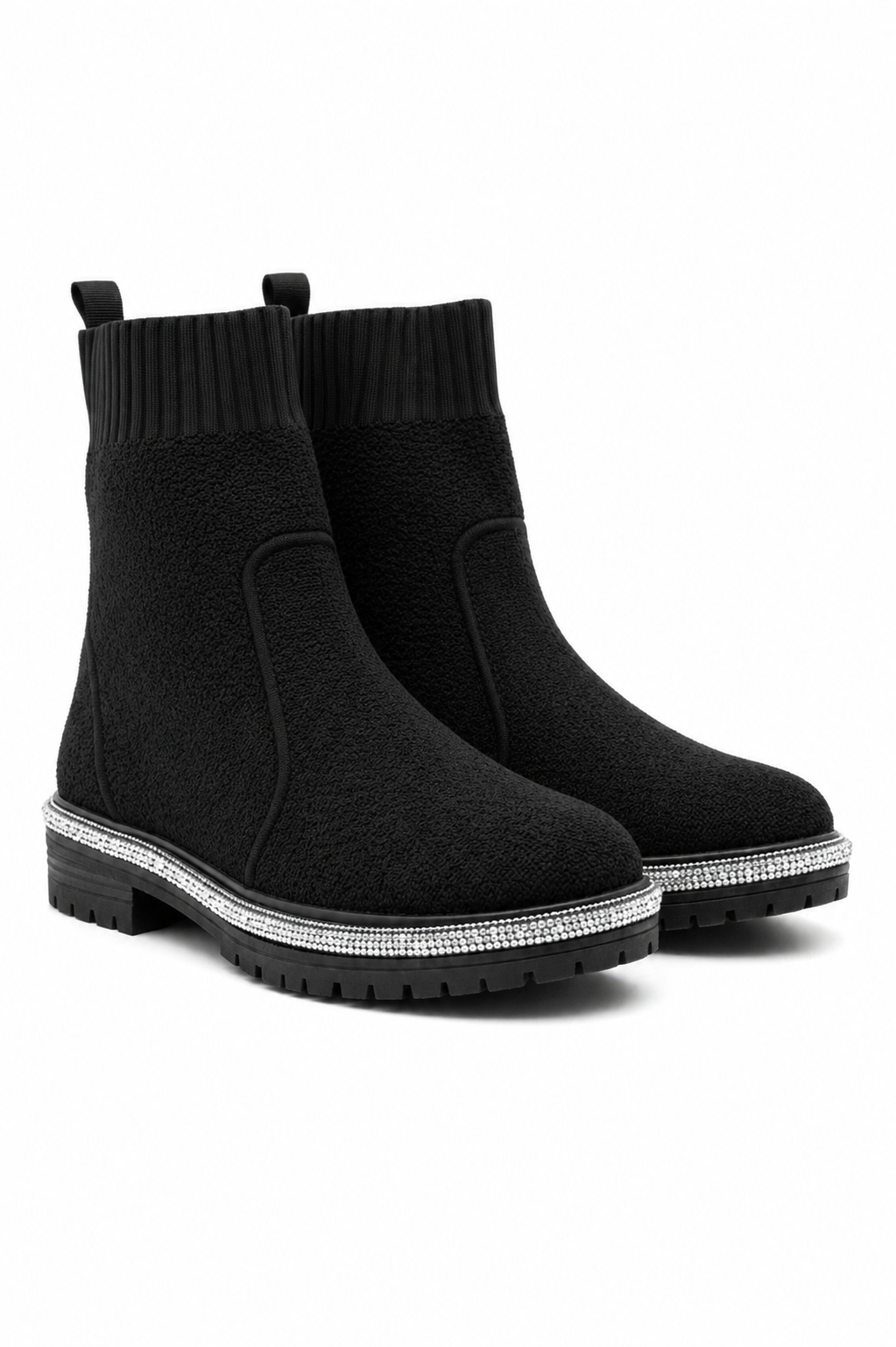 Sparkly Stretch Teddy Borg Sock Boots Black