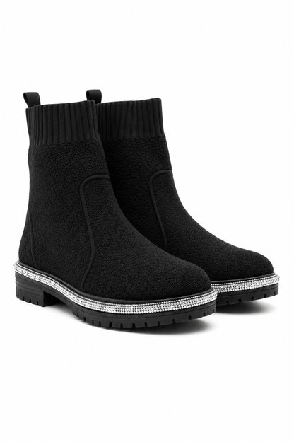 Sparkly Stretch Teddy Borg Sock Boots Black
