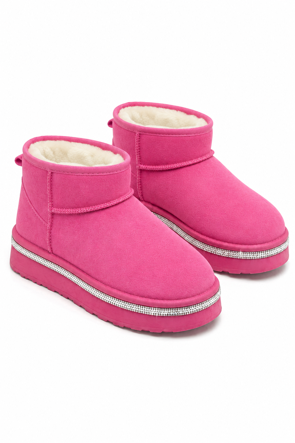 Sparkly Trim Platform Ultra Mini Snugg Boots Hot Pink