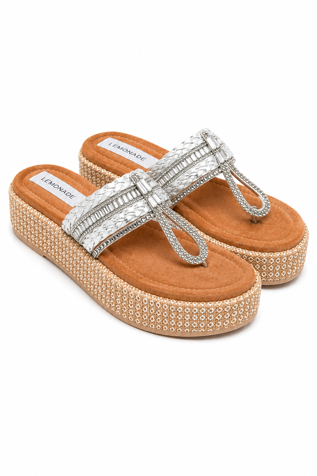 Sparkly Woven Luxe Platform Toe Post Flip Flops White