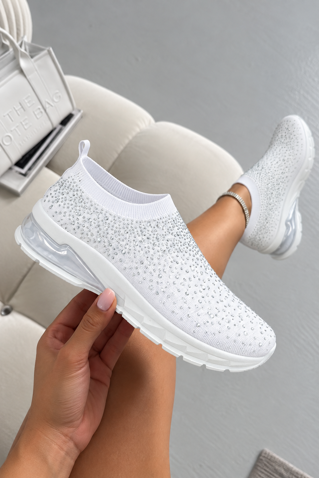 Crystal Luminate Stretch Sock Slip On Trainers White